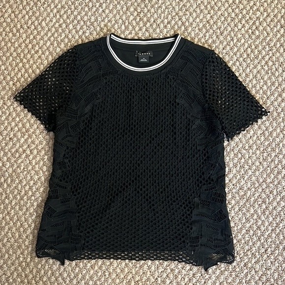 Trouve Mesh Embroidered Black T-Shirt Top Size: XS - Picture 5 of 11